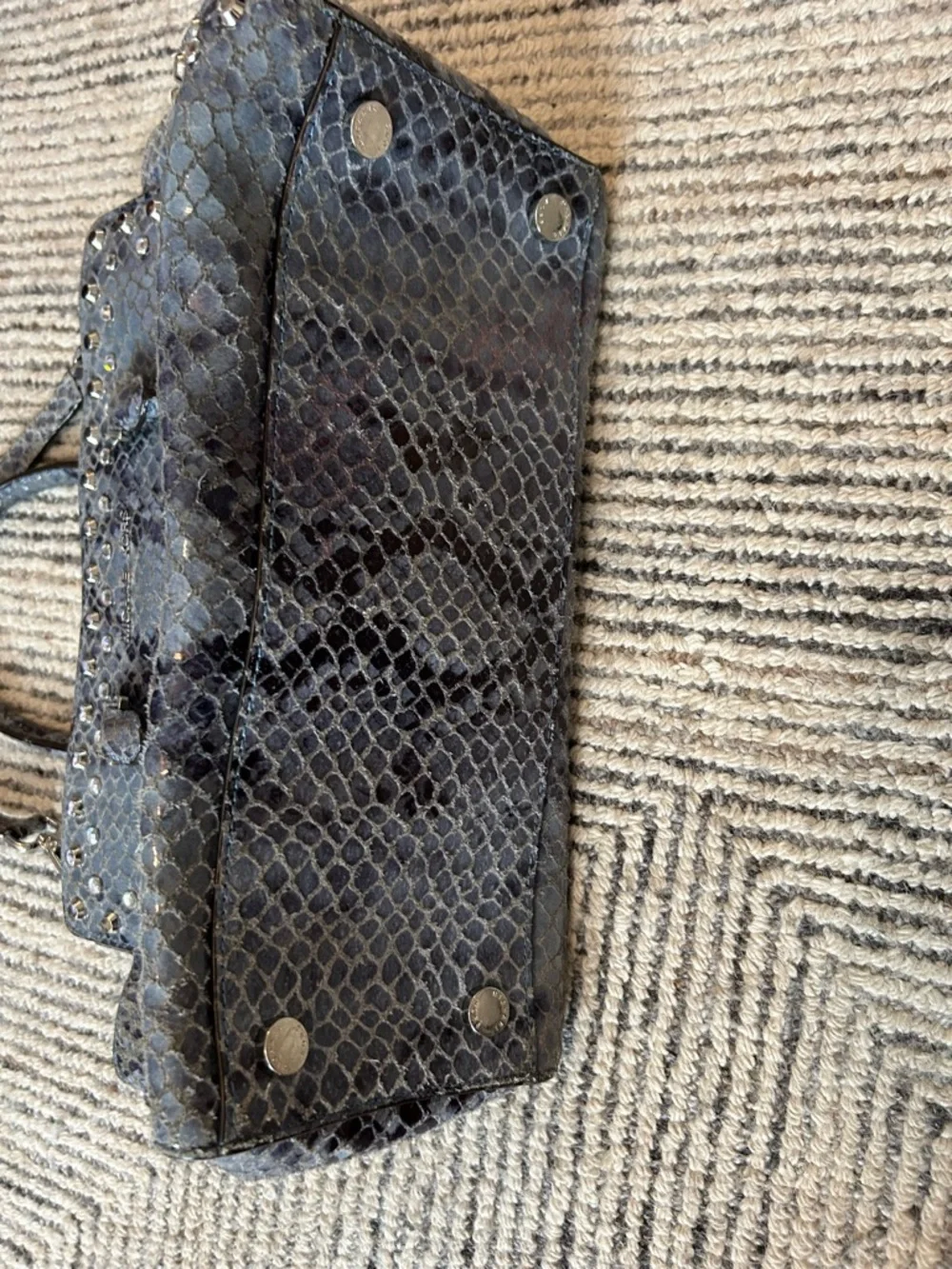 Michael Kors Snake-Embossed Studded Tote with Crossbody Strap Bag Purse Leather